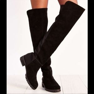 Urban Outfitters Over Knee Lug Sole Suede Boots